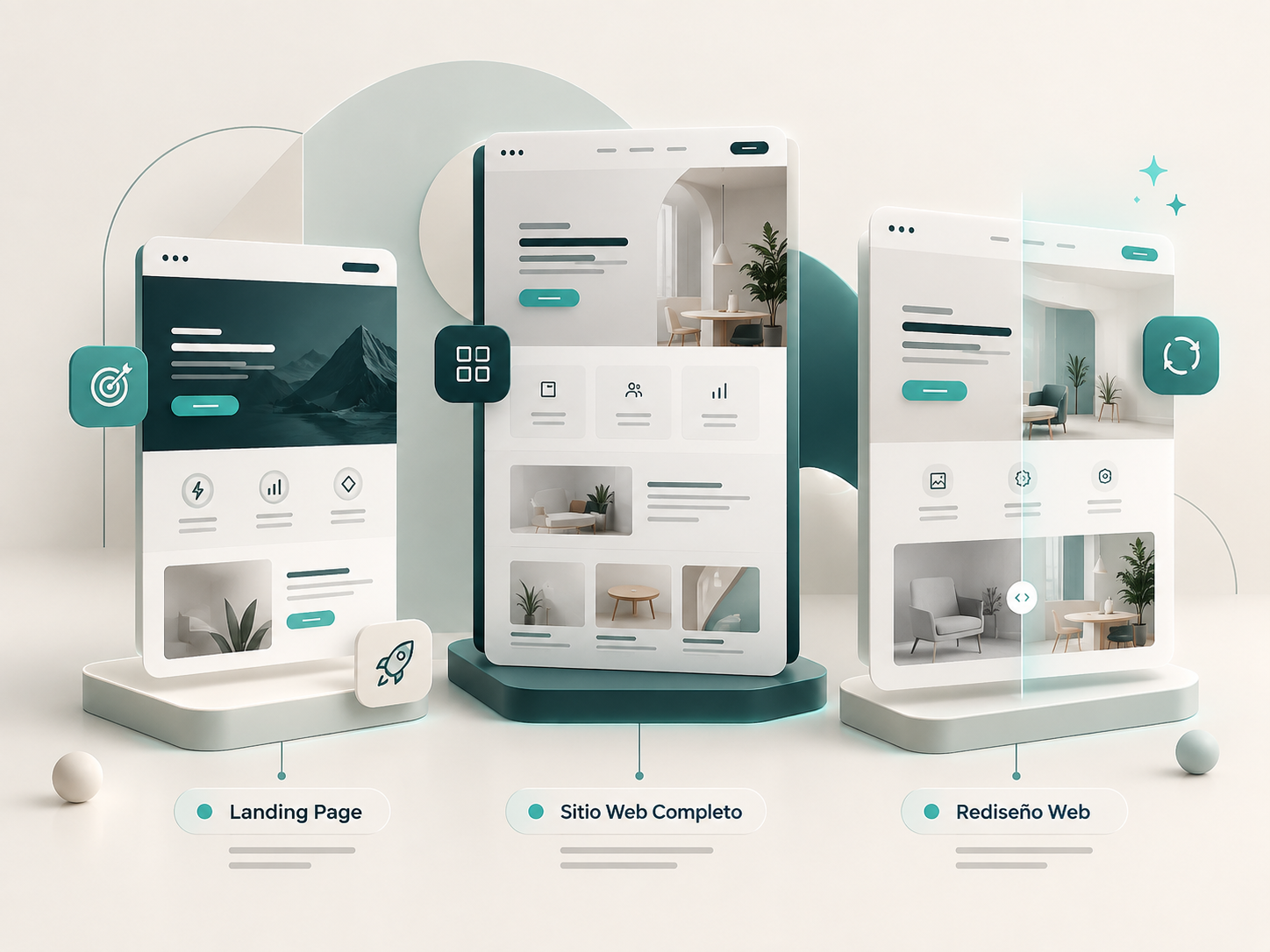 Ilustración 3D de sitio web, landing page y rediseño