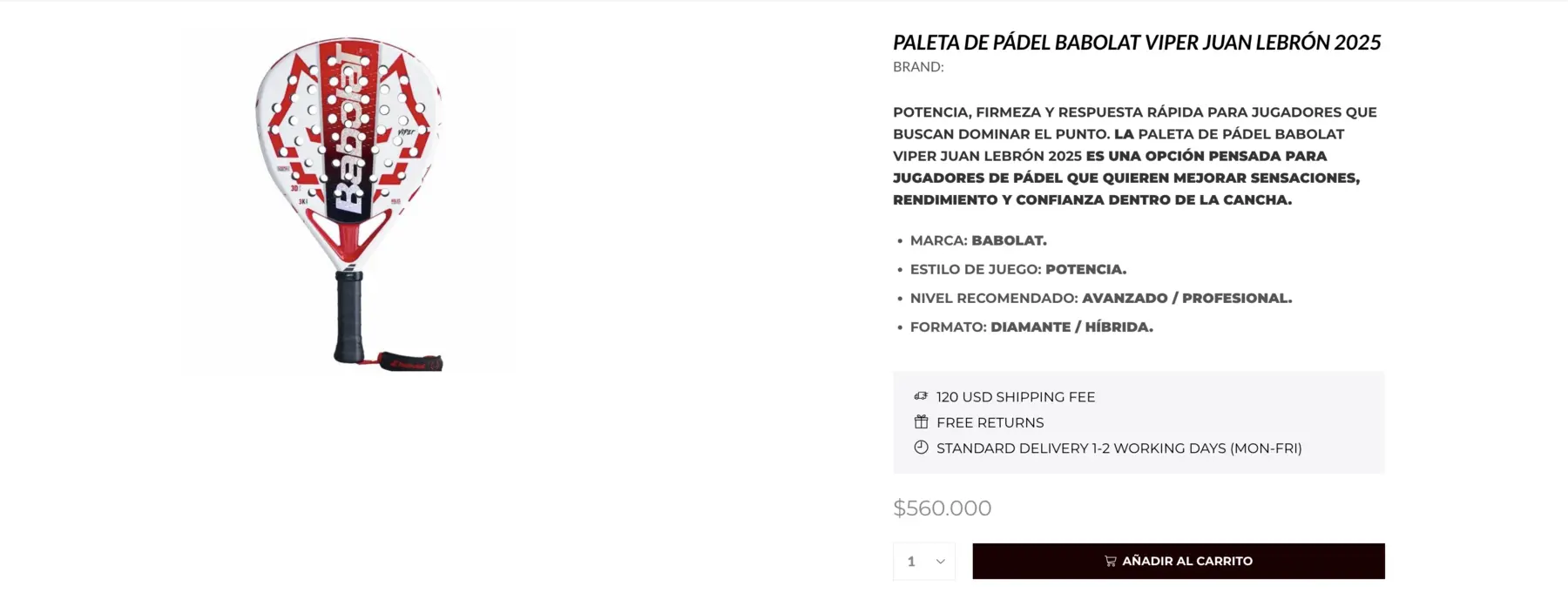 Ficha de producto de Souler Padel